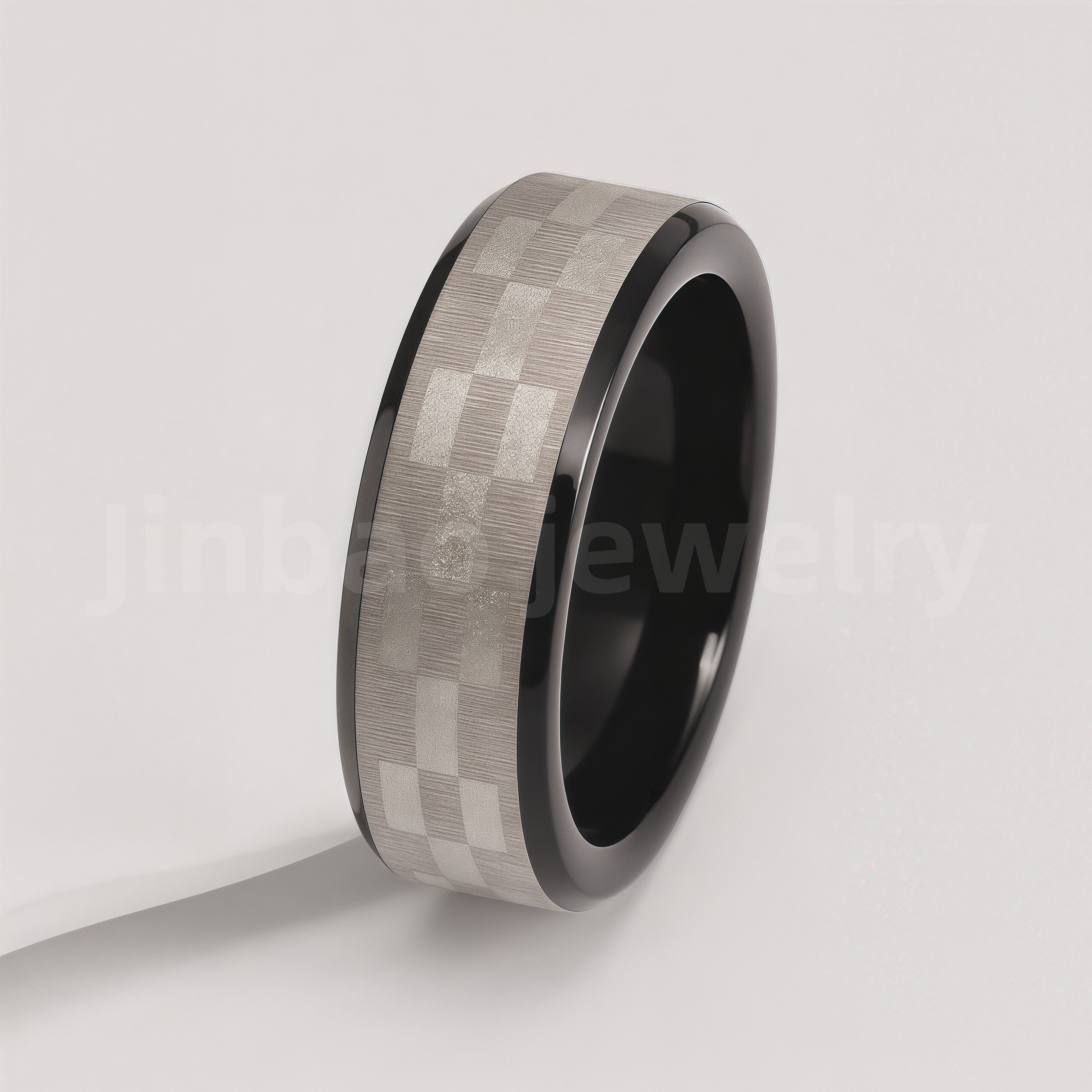 Black Fashion Stainless Steel Trendy Band Versatile for Business Men's Waterproof Ring 8MM-JinBaoJewerly