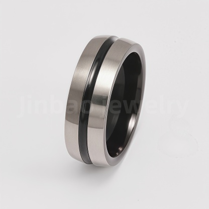 Black Fashion Stainless Steel Trendy Band Versatile for Business Men's Waterproof Ring 8MM-JinBaoJewerly