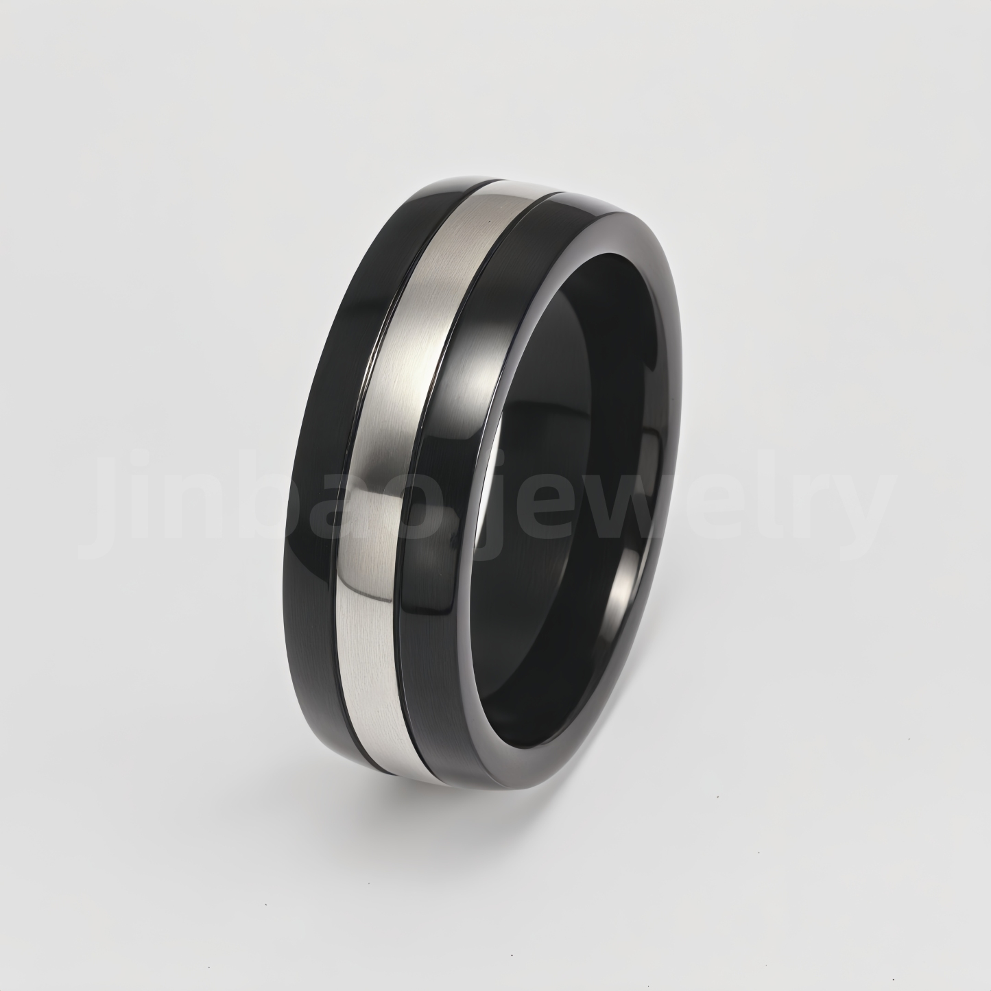 Black Fashion Stainless Steel Trendy Band Versatile for Business Men's Waterproof Ring 8MM-JinBaoJewerly