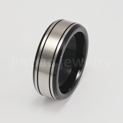 Black Fashion Stainless Steel Trendy Band Versatile for Business Men's Waterproof Ring 8MM-JinBaoJewerly