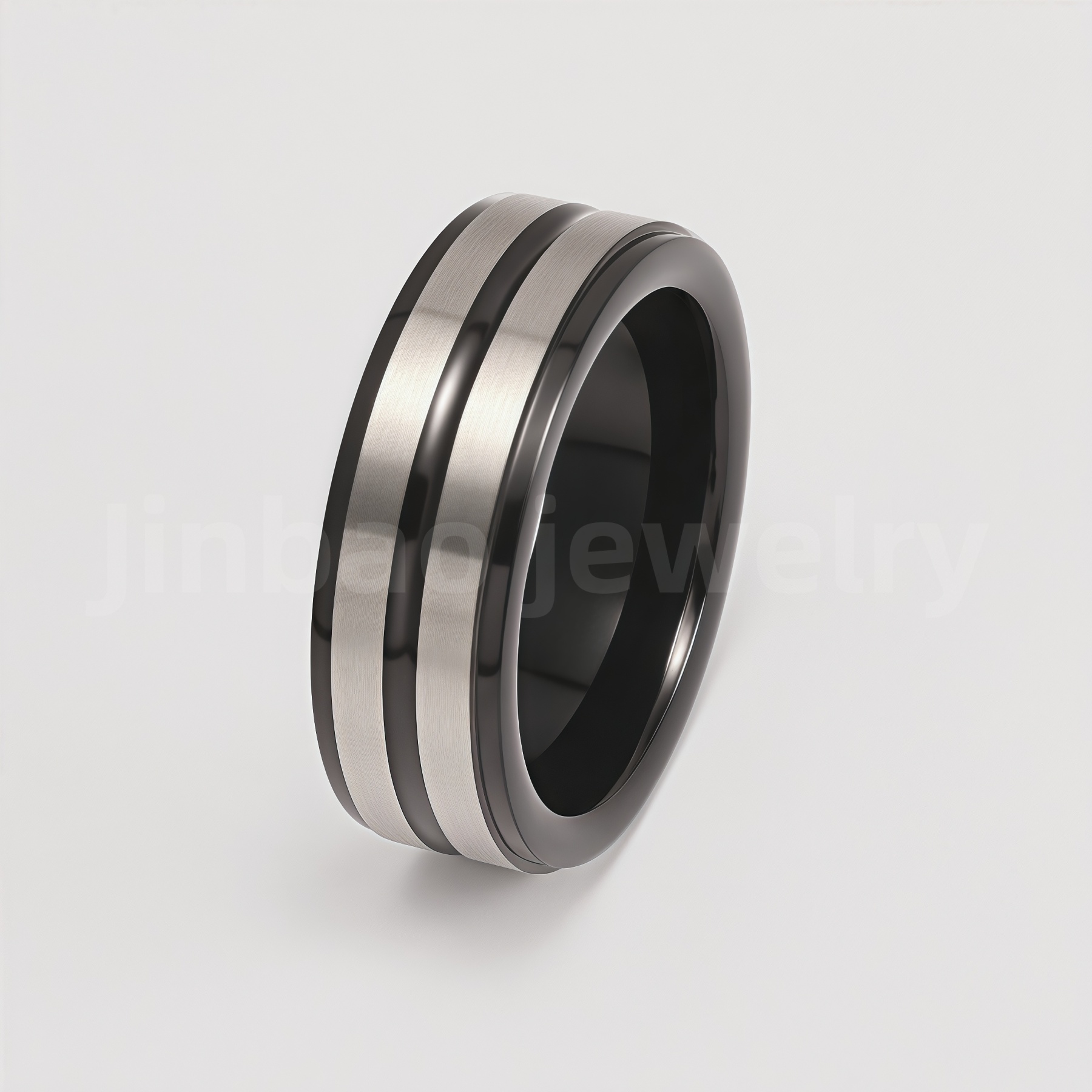 Black Fashion Stainless Steel Trendy Band Versatile for Business Men's Waterproof Ring 8MM-JinBaoJewerly