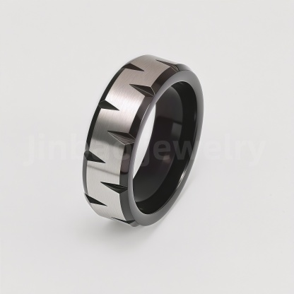 Black Fashion Stainless Steel Trendy Band Versatile for Business Men's Waterproof Ring 8MM-JinBaoJewerly