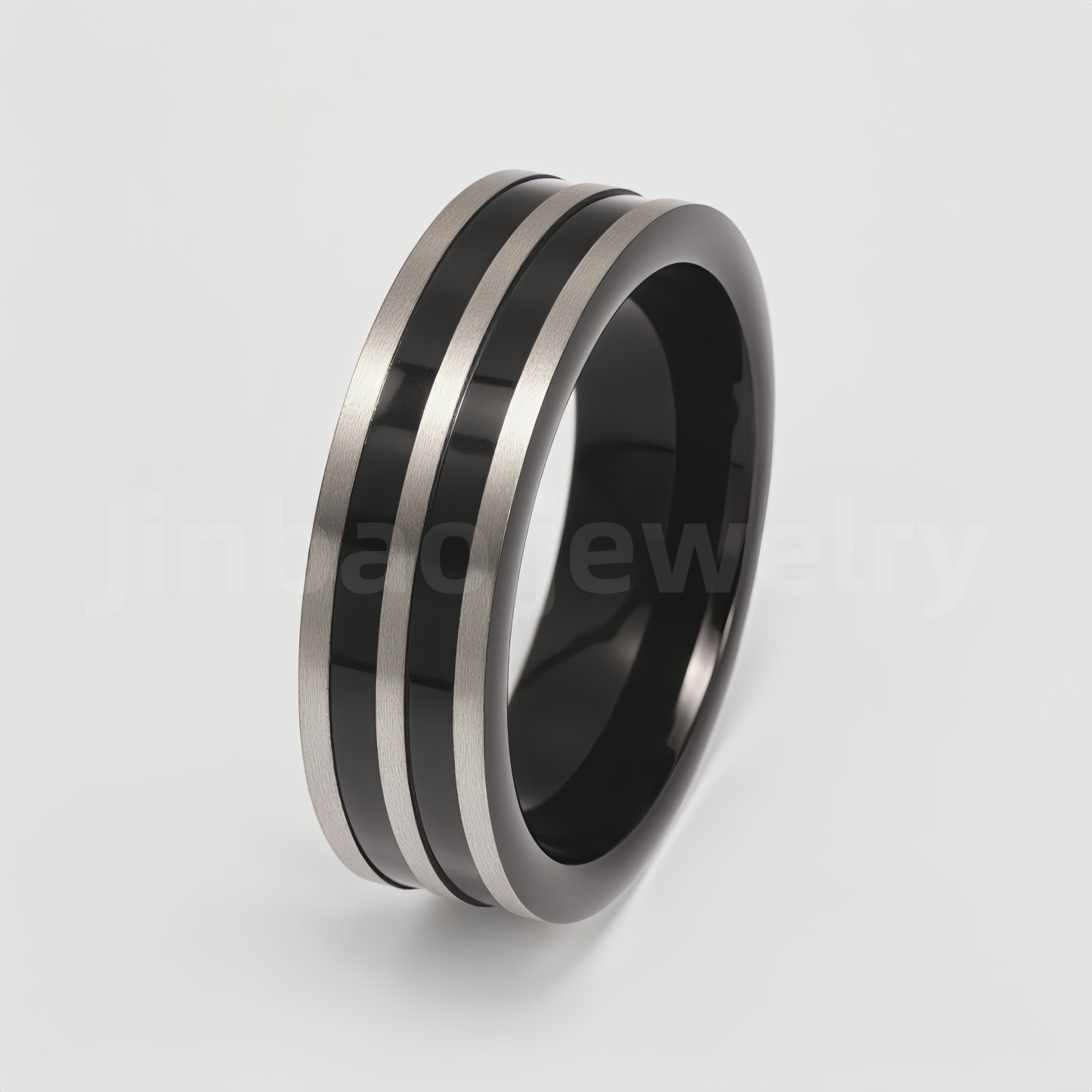Black Fashion Stainless Steel Trendy Band Versatile for Business Men's Waterproof Ring 8MM-JinBaoJewerly