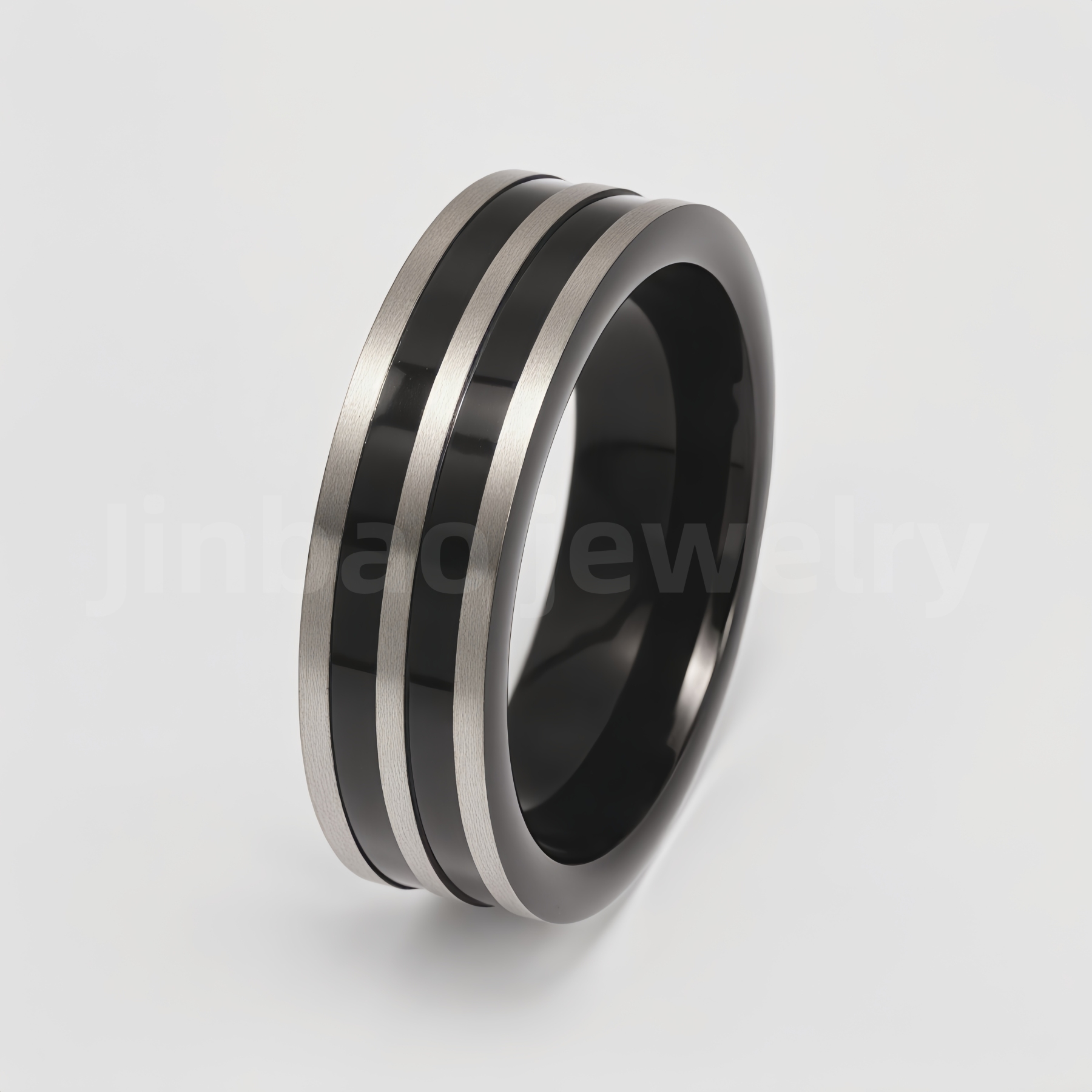 Black Fashion Stainless Steel Trendy Band Versatile for Business Men's Waterproof Ring 8MM-JinBaoJewerly