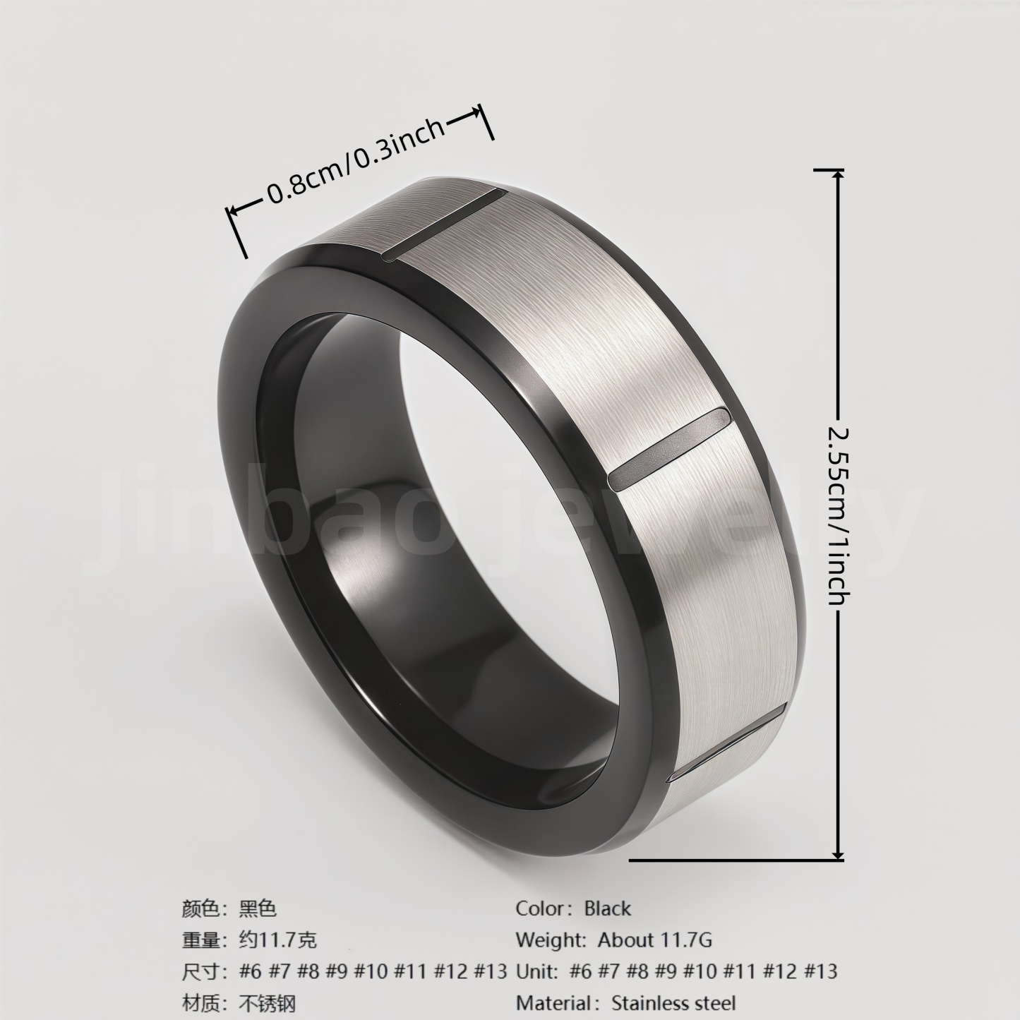 Fashion Black & Silver Stainless Steel Waterproof Ring Diverse Line Textures Men's Waterproof Ring 8MM-JinBaoJewerly