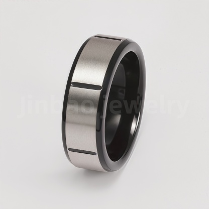 Fashion Black & Silver Stainless Steel Waterproof Ring Diverse Line Textures Men's Waterproof Ring 8MM-JinBaoJewerly