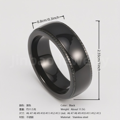 Fashion Black & Silver Stainless Steel Waterproof Ring Diverse Line Textures Men's Waterproof Ring 8MM-JinBaoJewerly