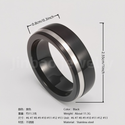 Fashion Black & Silver Stainless Steel Waterproof Ring Diverse Line Textures Men's Waterproof Ring 8MM-JinBaoJewerly