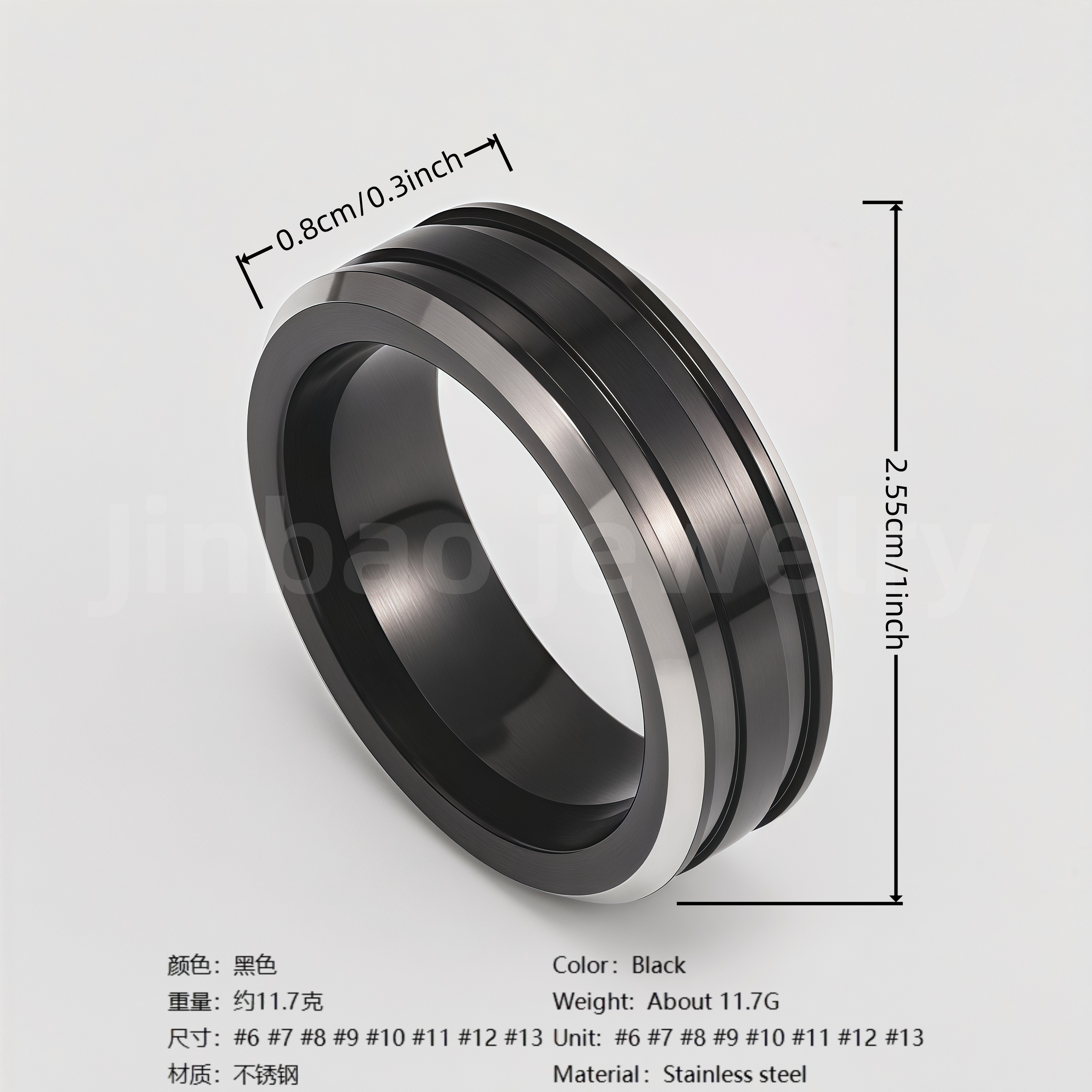 Fashion Black & Silver Stainless Steel Waterproof Ring Diverse Line Textures Men's Waterproof Ring 8MM-JinBaoJewerly