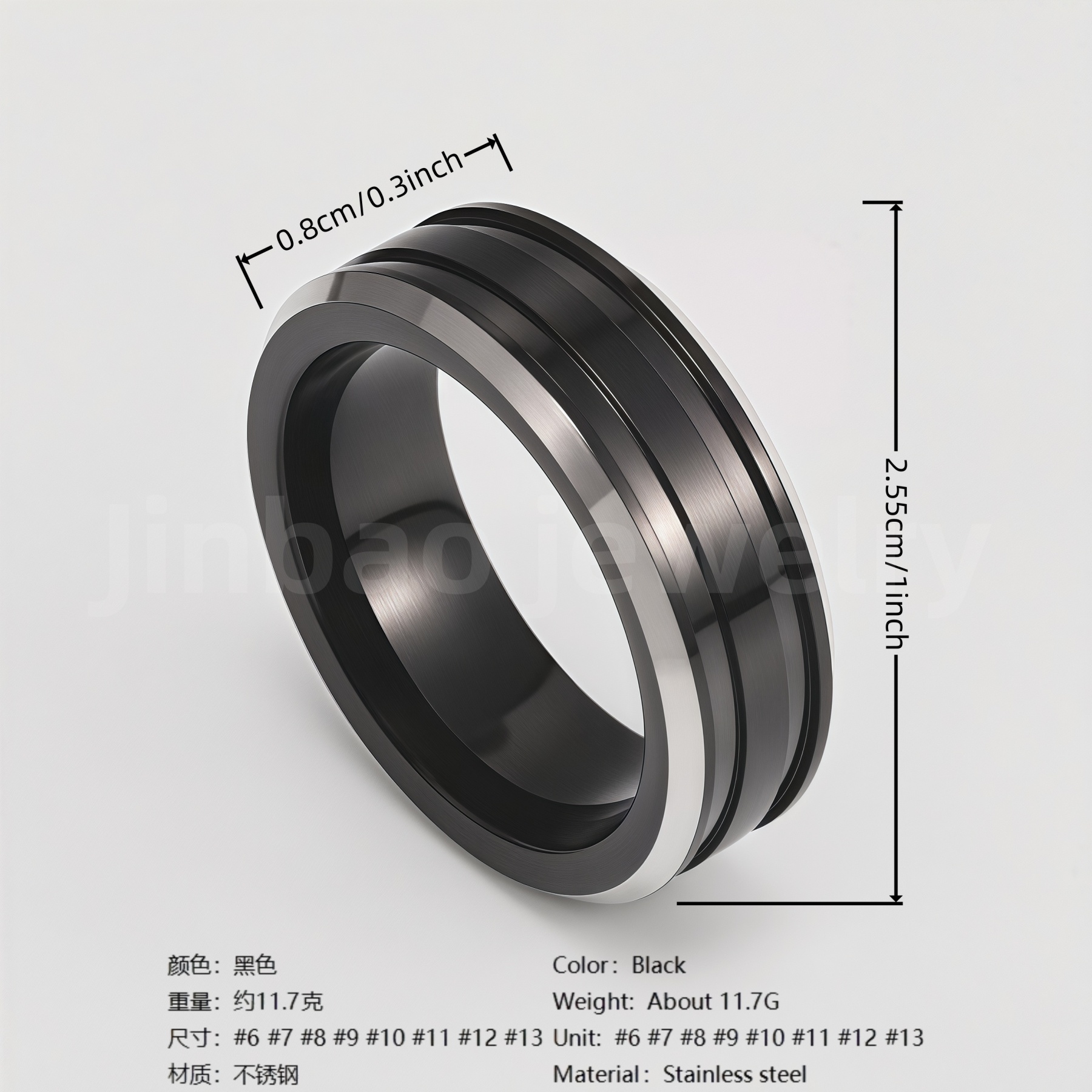 Fashion Black & Silver Stainless Steel Waterproof Ring Diverse Line Textures Men's Waterproof Ring 8MM-JinBaoJewerly