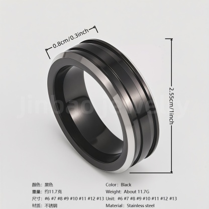 Fashion Black & Silver Stainless Steel Waterproof Ring Diverse Line Textures Men's Waterproof Ring 8MM-JinBaoJewerly