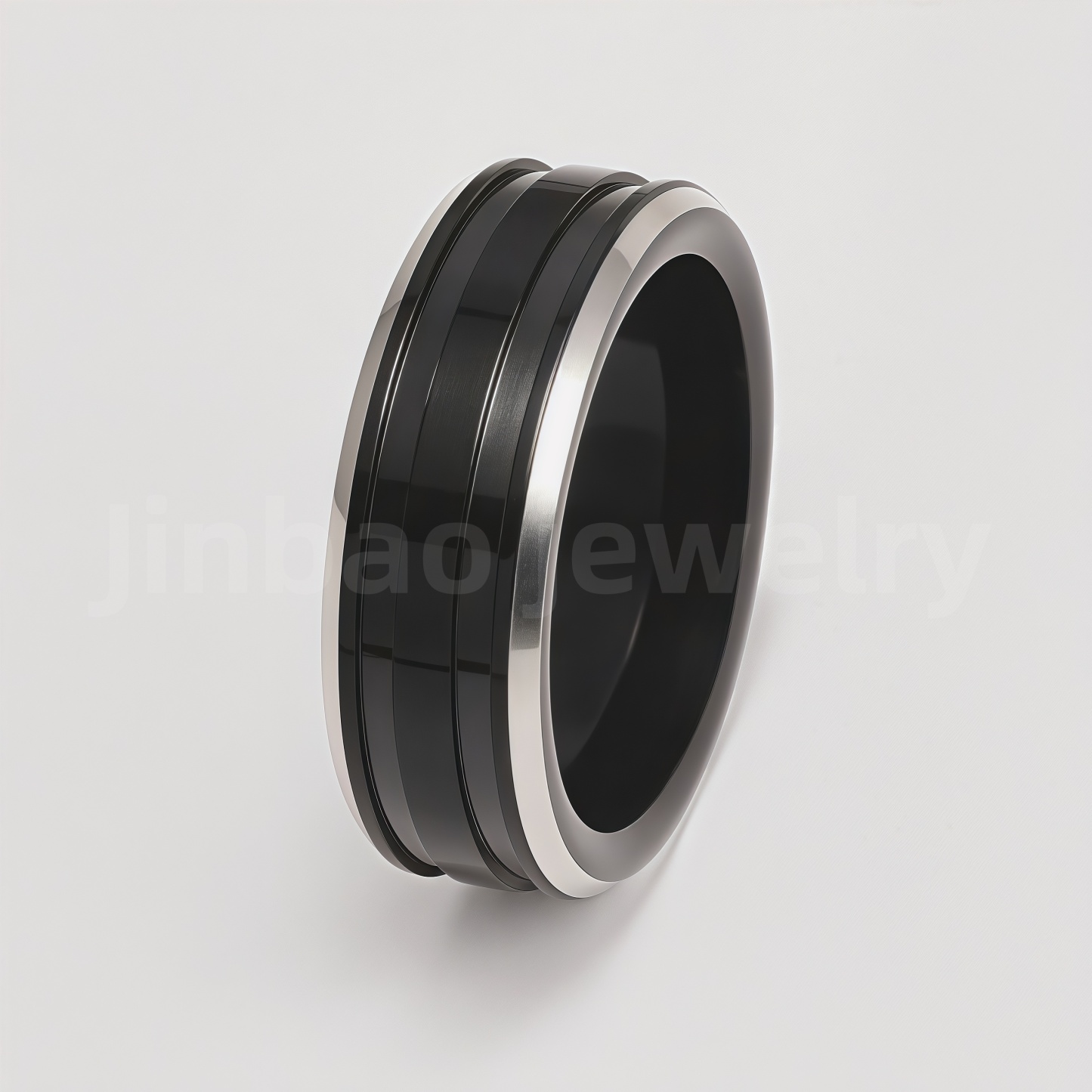Fashion Black & Silver Stainless Steel Waterproof Ring Diverse Line Textures Men's Waterproof Ring 8MM-JinBaoJewerly