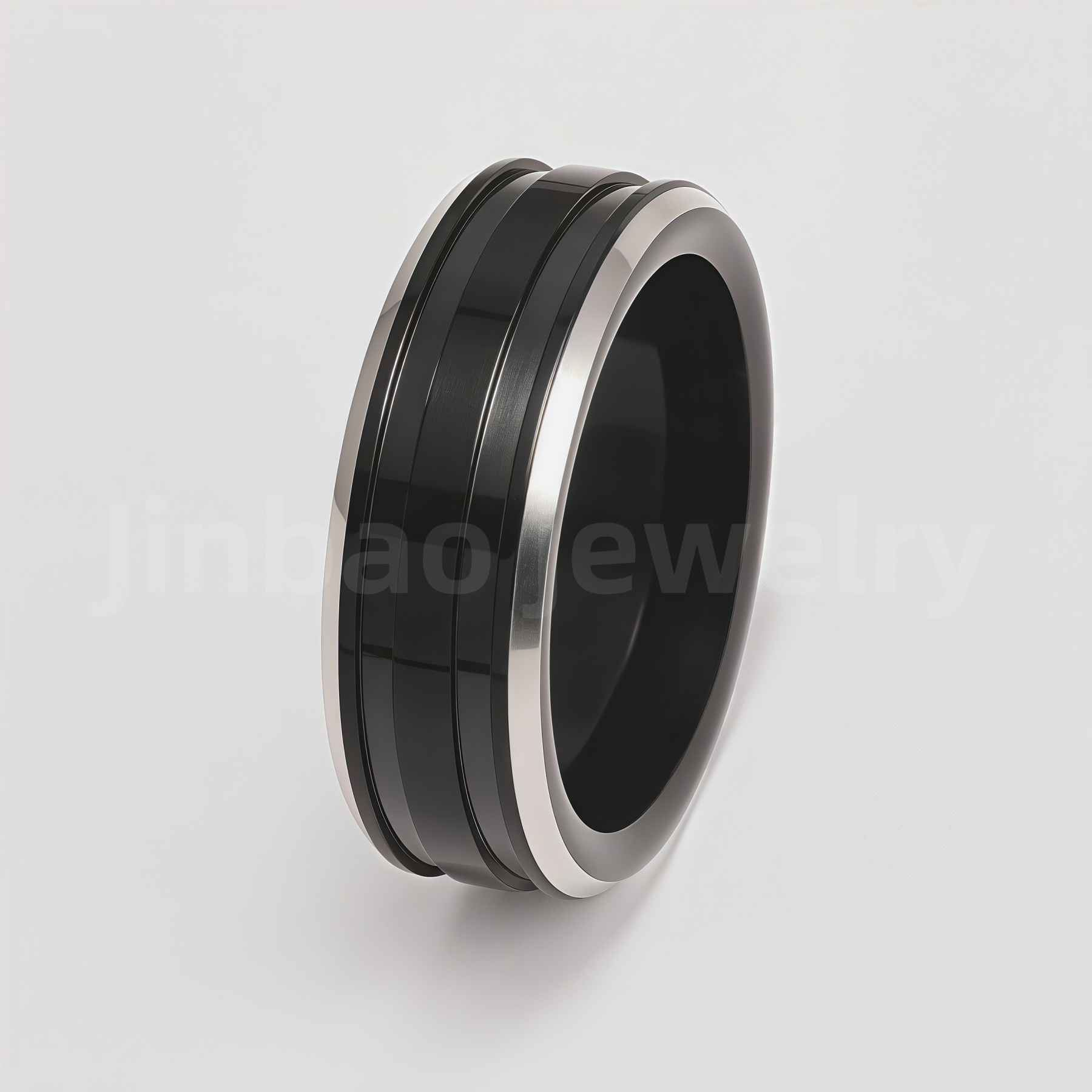 Fashion Black & Silver Stainless Steel Waterproof Ring Diverse Line Textures Men's Waterproof Ring 8MM-JinBaoJewerly