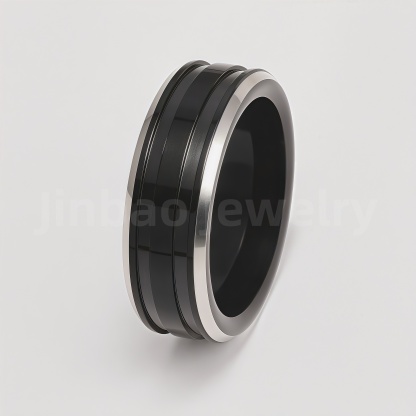 Fashion Black & Silver Stainless Steel Waterproof Ring Diverse Line Textures Men's Waterproof Ring 8MM-JinBaoJewerly