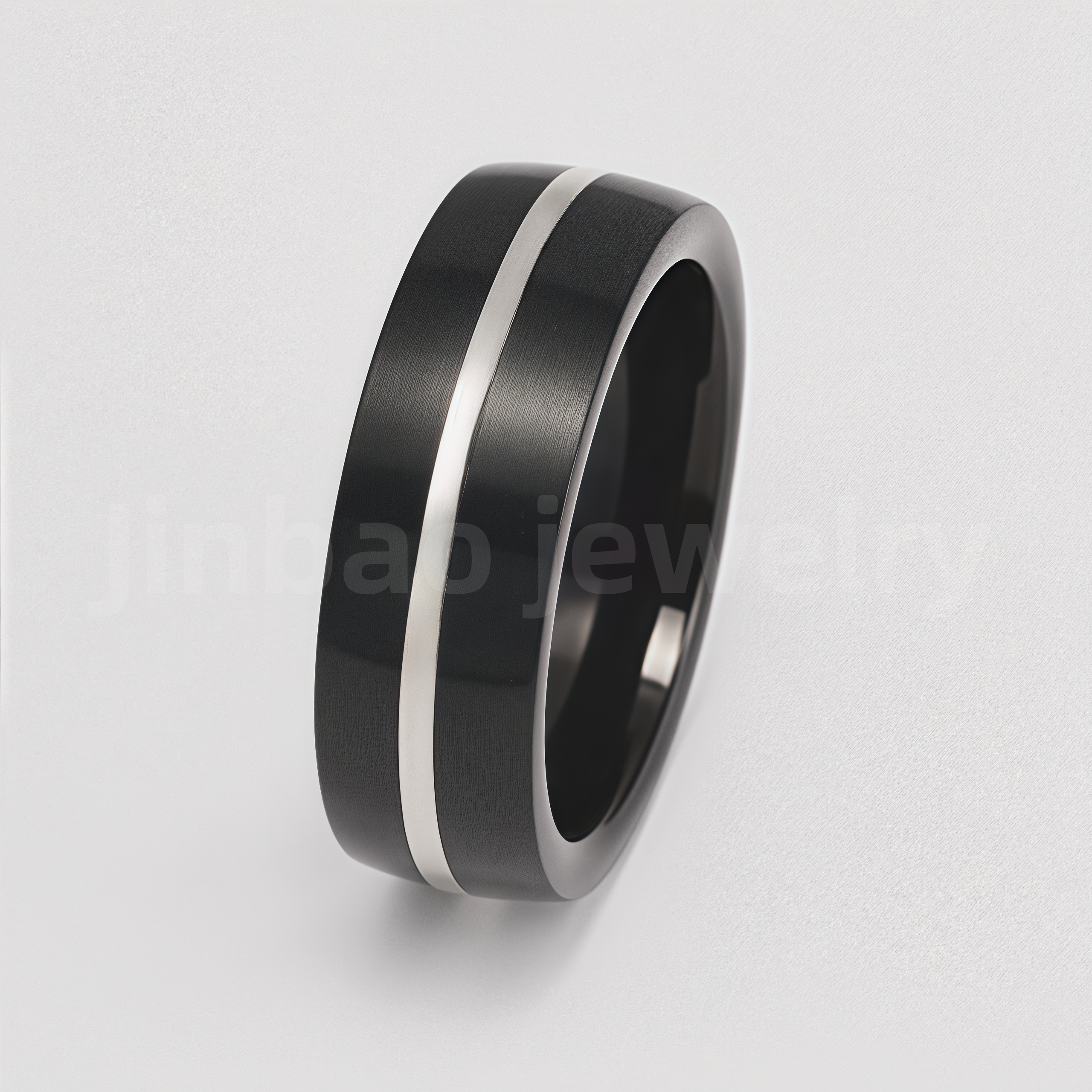 Fashion Black & Silver Stainless Steel Waterproof Ring Diverse Line Textures Men's Waterproof Ring 8MM-JinBaoJewerly