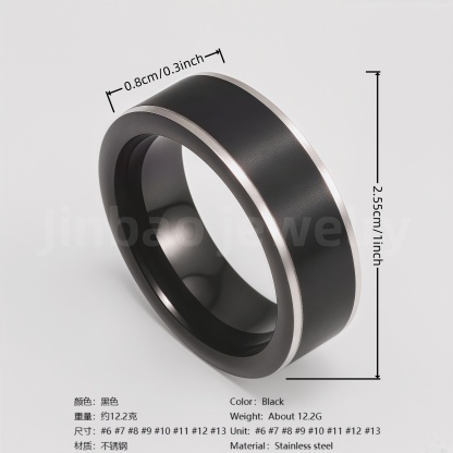 Fashion Black & Silver Stainless Steel Waterproof Ring Diverse Line Textures Men's Waterproof Ring 8MM-JinBaoJewerly