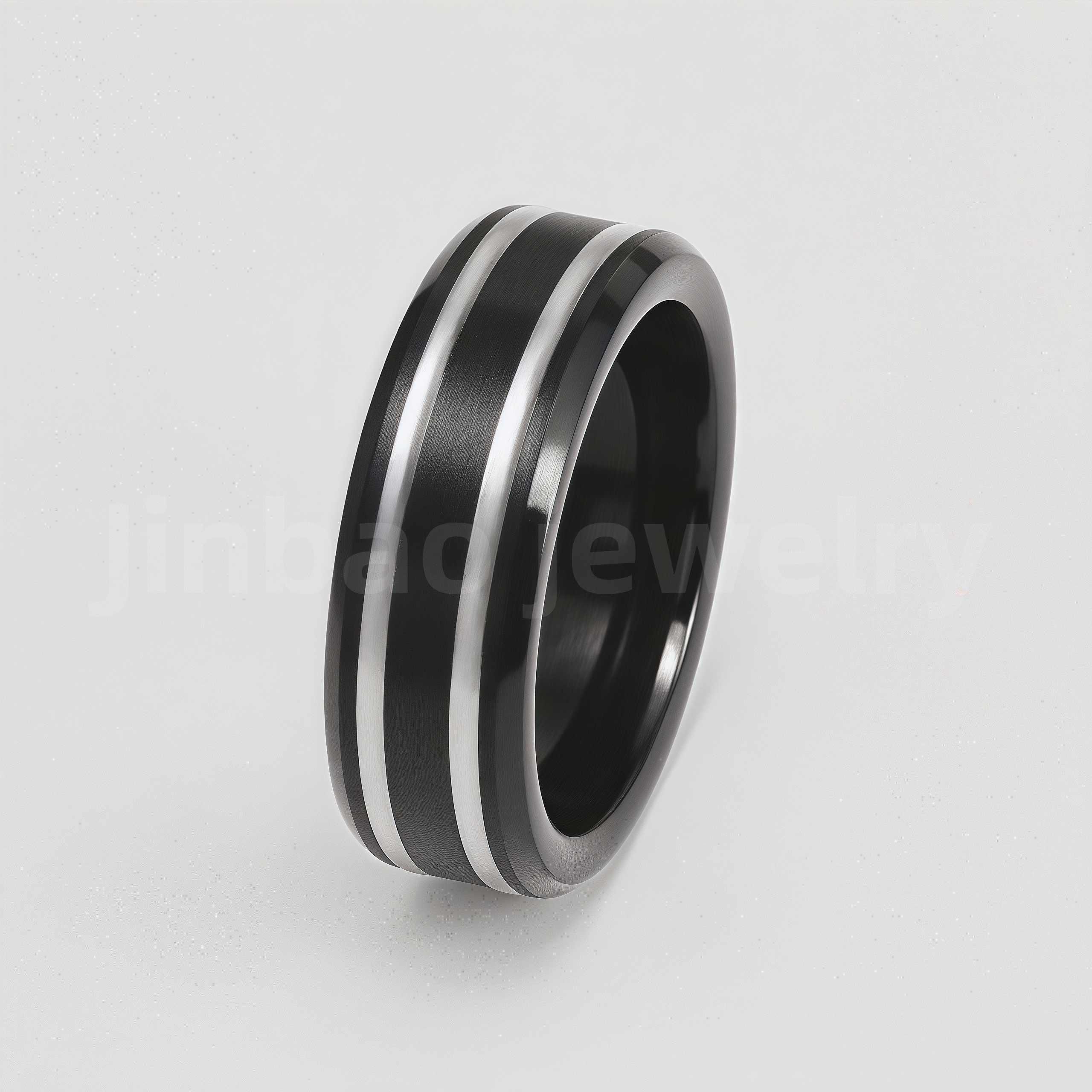 Fashion Black & Silver Stainless Steel Waterproof Ring Diverse Line Textures Men's Waterproof Ring 8MM-JinBaoJewerly