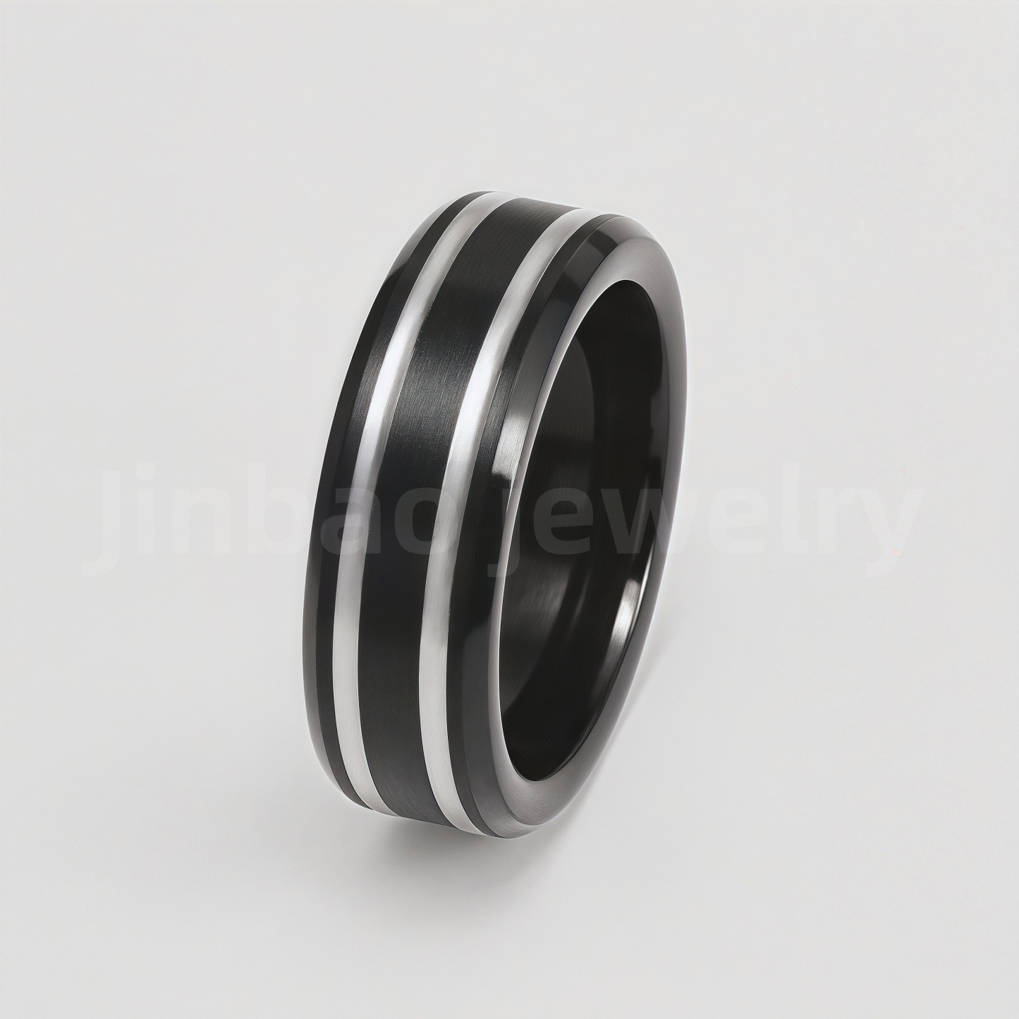 Fashion Black & Silver Stainless Steel Waterproof Ring Diverse Line Textures Men's Waterproof Ring 8MM-JinBaoJewerly