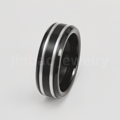 Fashion Black & Silver Stainless Steel Waterproof Ring Diverse Line Textures Men's Waterproof Ring 8MM-JinBaoJewerly