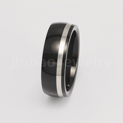 Black Fashion Stainless Steel Trendy Band Versatile for Business Men's Waterproof Ring 8MM-JinBaoJewerly