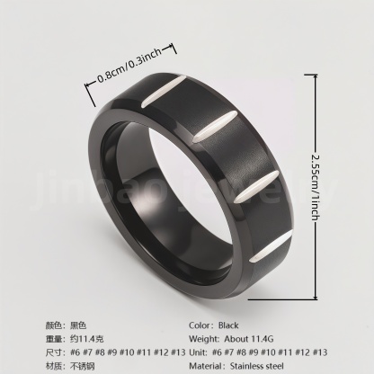 Black Fashion Stainless Steel Trendy Band Versatile for Business Men's Waterproof Ring 8MM-JinBaoJewerly