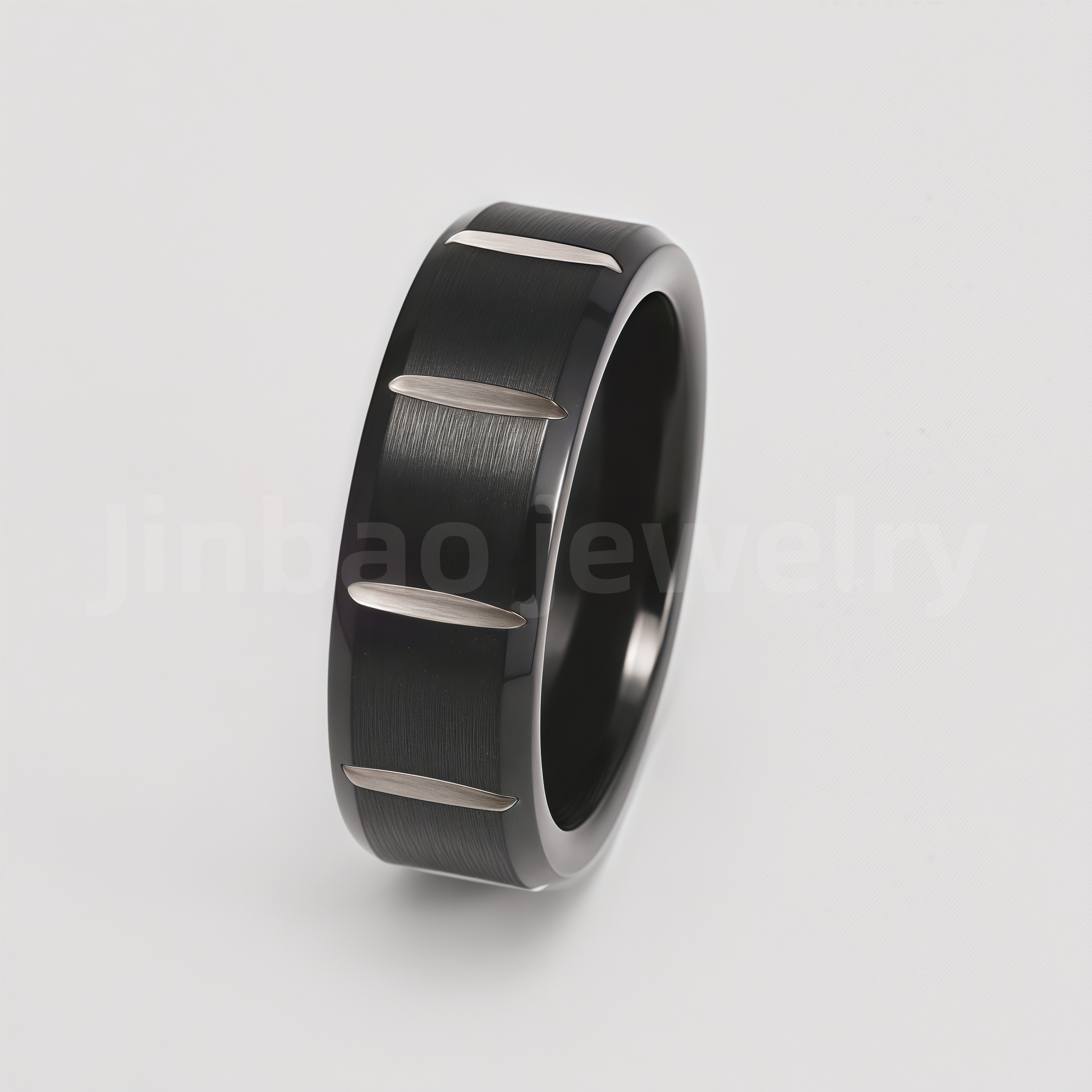 Black Fashion Stainless Steel Trendy Band Versatile for Business Men's Waterproof Ring 8MM-JinBaoJewerly