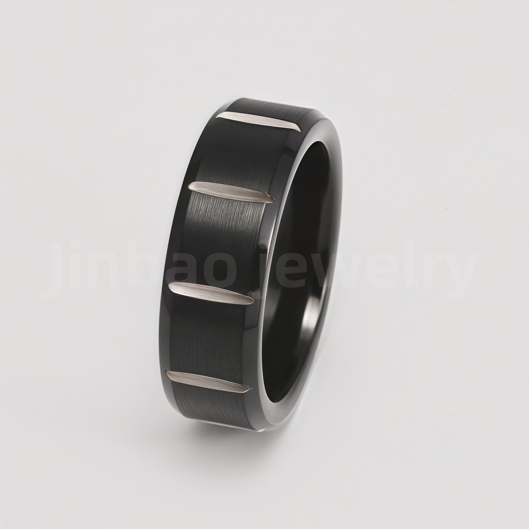 Black Fashion Stainless Steel Trendy Band Versatile for Business Men's Waterproof Ring 8MM-JinBaoJewerly