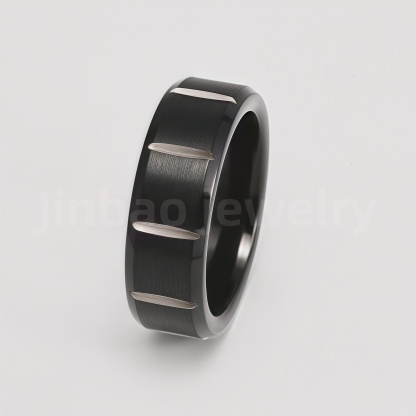 Black Fashion Stainless Steel Trendy Band Versatile for Business Men's Waterproof Ring 8MM-JinBaoJewerly