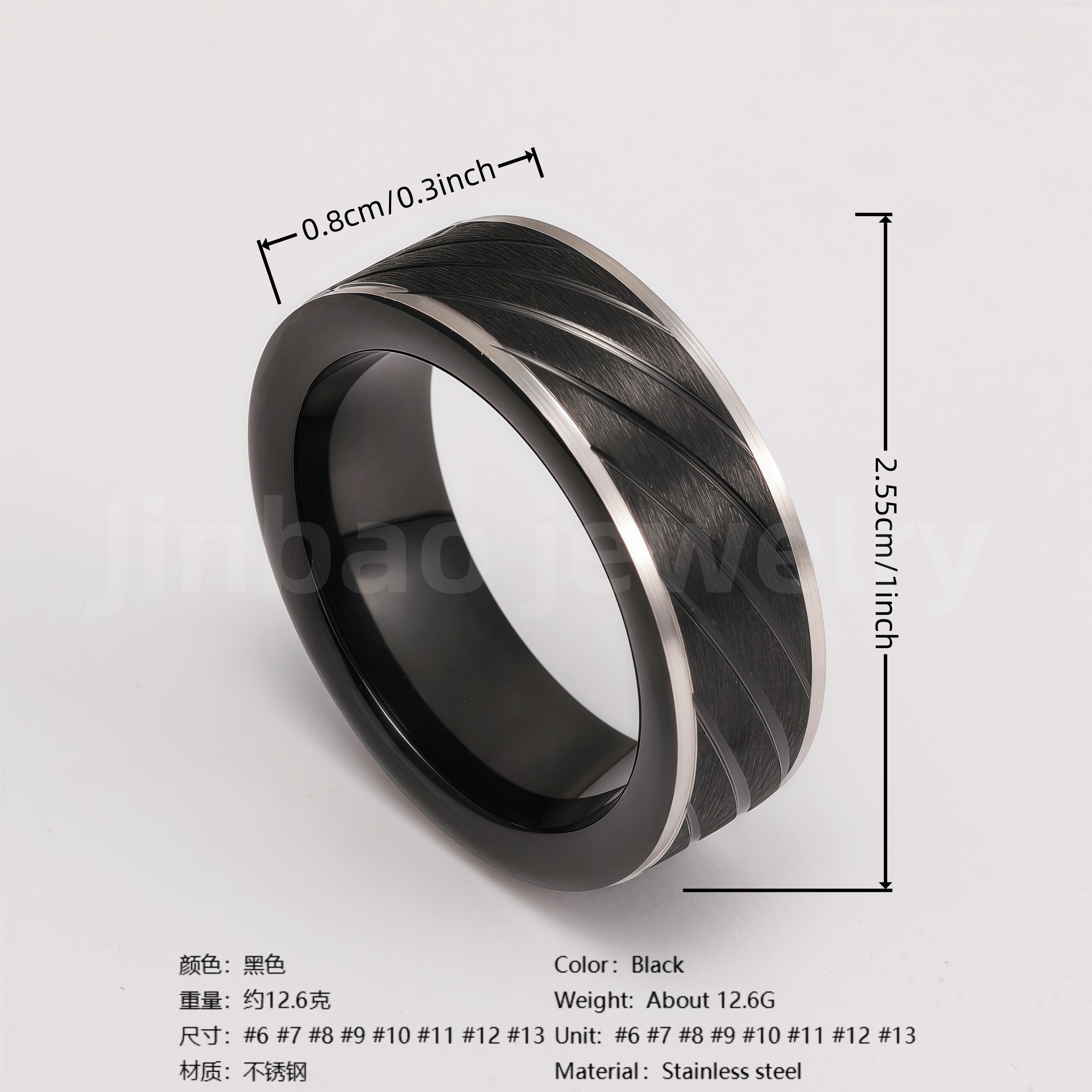 Black Samurai Titanium Steel Hip - hop & Business Style Men's Waterproof Ring 8MM-JinBaoJewerly