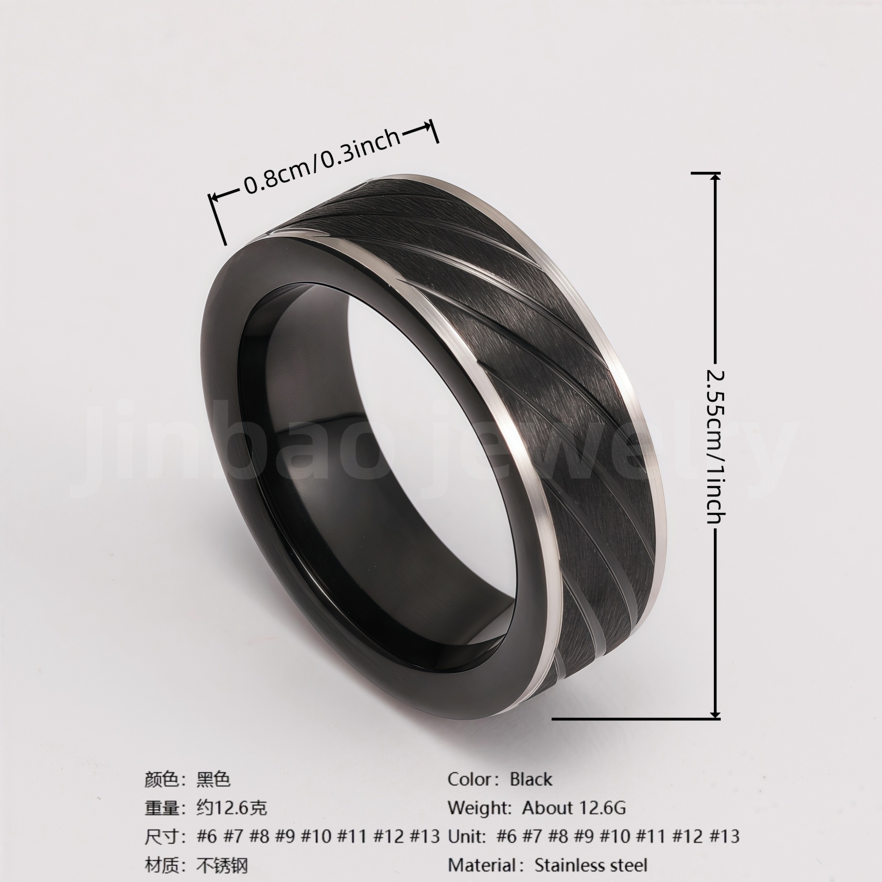 Black Samurai Titanium Steel Hip - hop & Business Style Men's Waterproof Ring 8MM-JinBaoJewerly
