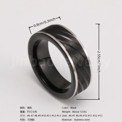 Black Samurai Titanium Steel Hip - hop & Business Style Men's Waterproof Ring 8MM-JinBaoJewerly