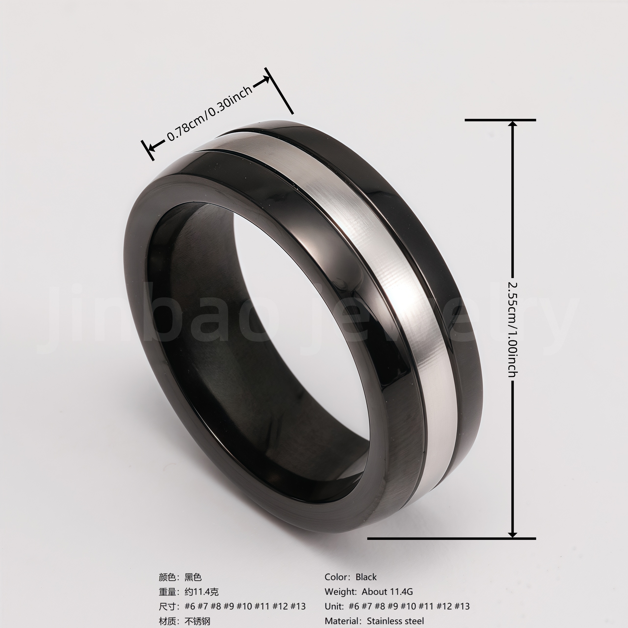 Black & Silver Stainless Steel Ring – Modern Dual-Tone Design-JinBaoJewerly