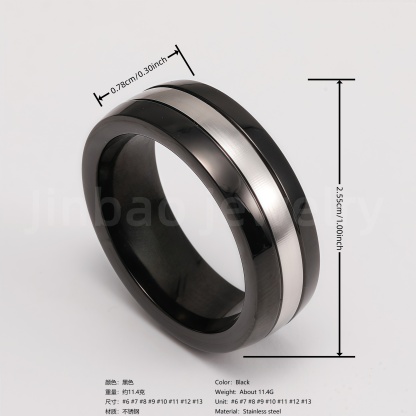Black & Silver Stainless Steel Ring – Modern Dual-Tone Design-JinBaoJewerly