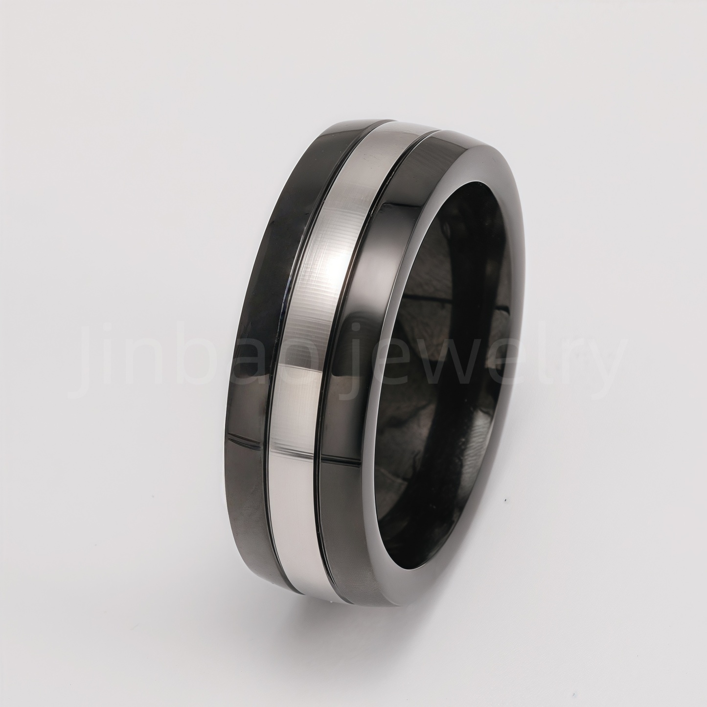 Men's Stainless Steel Ring - Classic Black & Silver Stripes Design, Hypoallergenic Daily Wear Fashion Jewelry-JinBaoJewerly