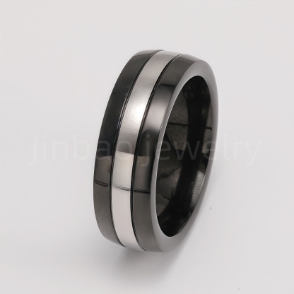 Men's Stainless Steel Ring - Classic Black & Silver Stripes Design, Hypoallergenic Daily Wear Fashion Jewelry-JinBaoJewerly