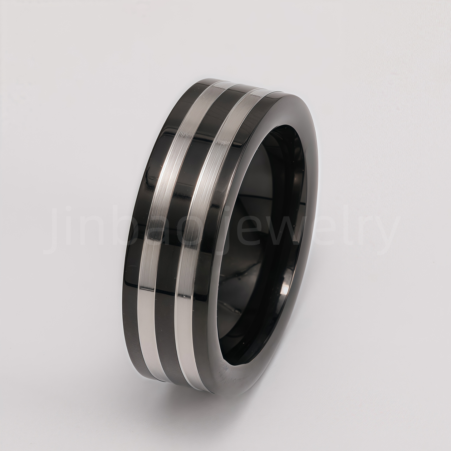 Men's Stainless Steel Ring - Classic Black & Silver Stripes Design, Hypoallergenic Daily Wear Fashion Jewelry-JinBaoJewerly