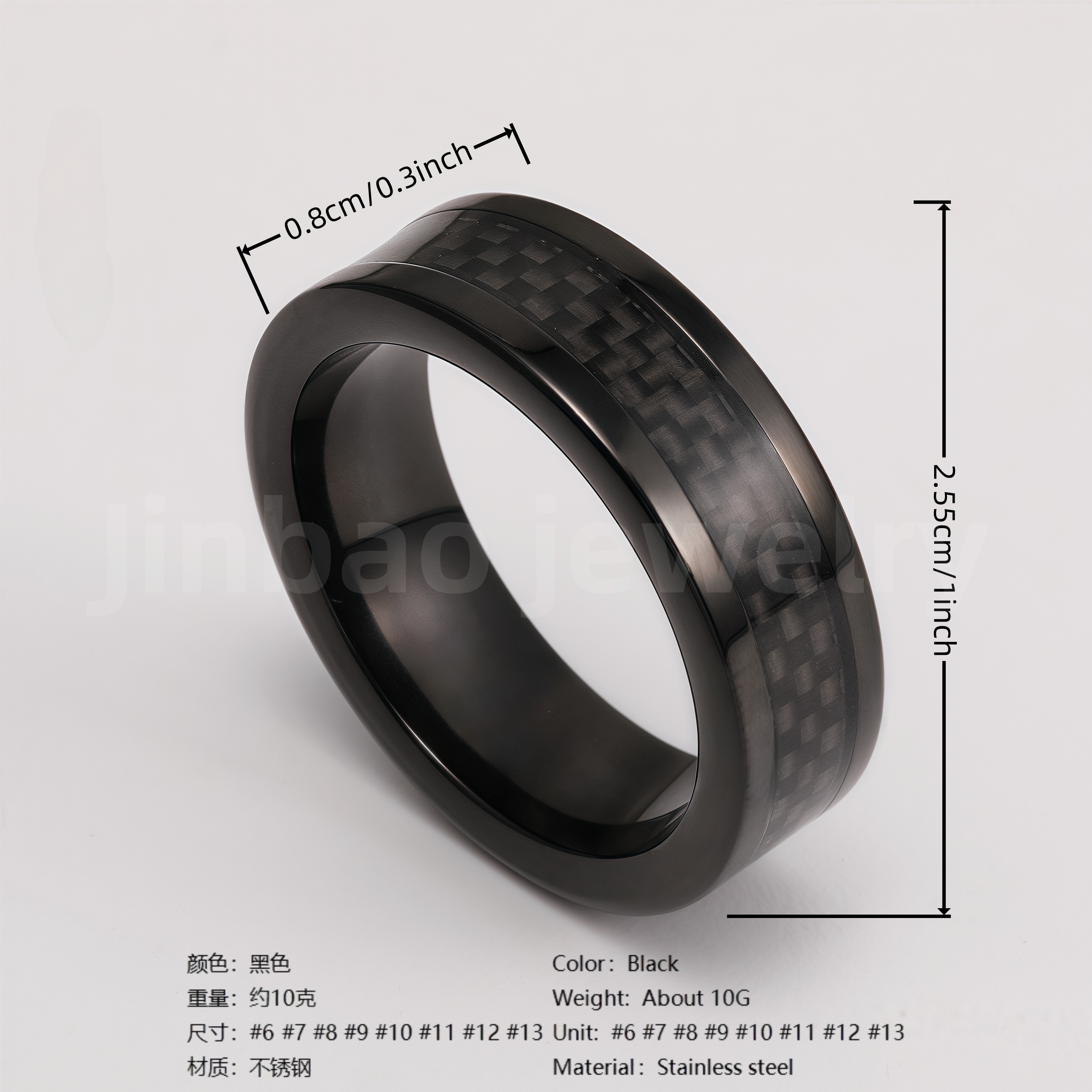 Black Samurai Titanium Steel Hip - hop & Business Style Men's Waterproof Ring 8MM-JinBaoJewerly