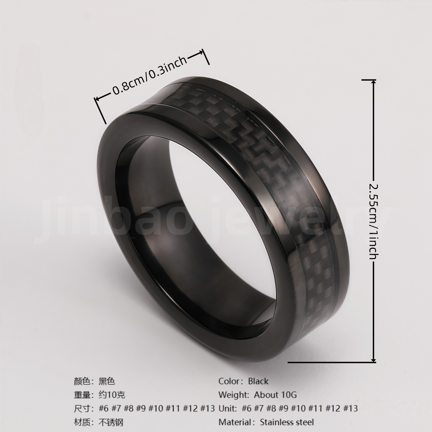 Black Samurai Titanium Steel Hip - hop & Business Style Men's Waterproof Ring 8MM-JinBaoJewerly