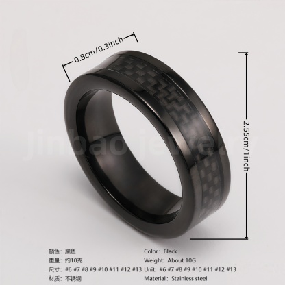 Black Samurai Titanium Steel Hip - hop & Business Style Men's Waterproof Ring 8MM-JinBaoJewerly