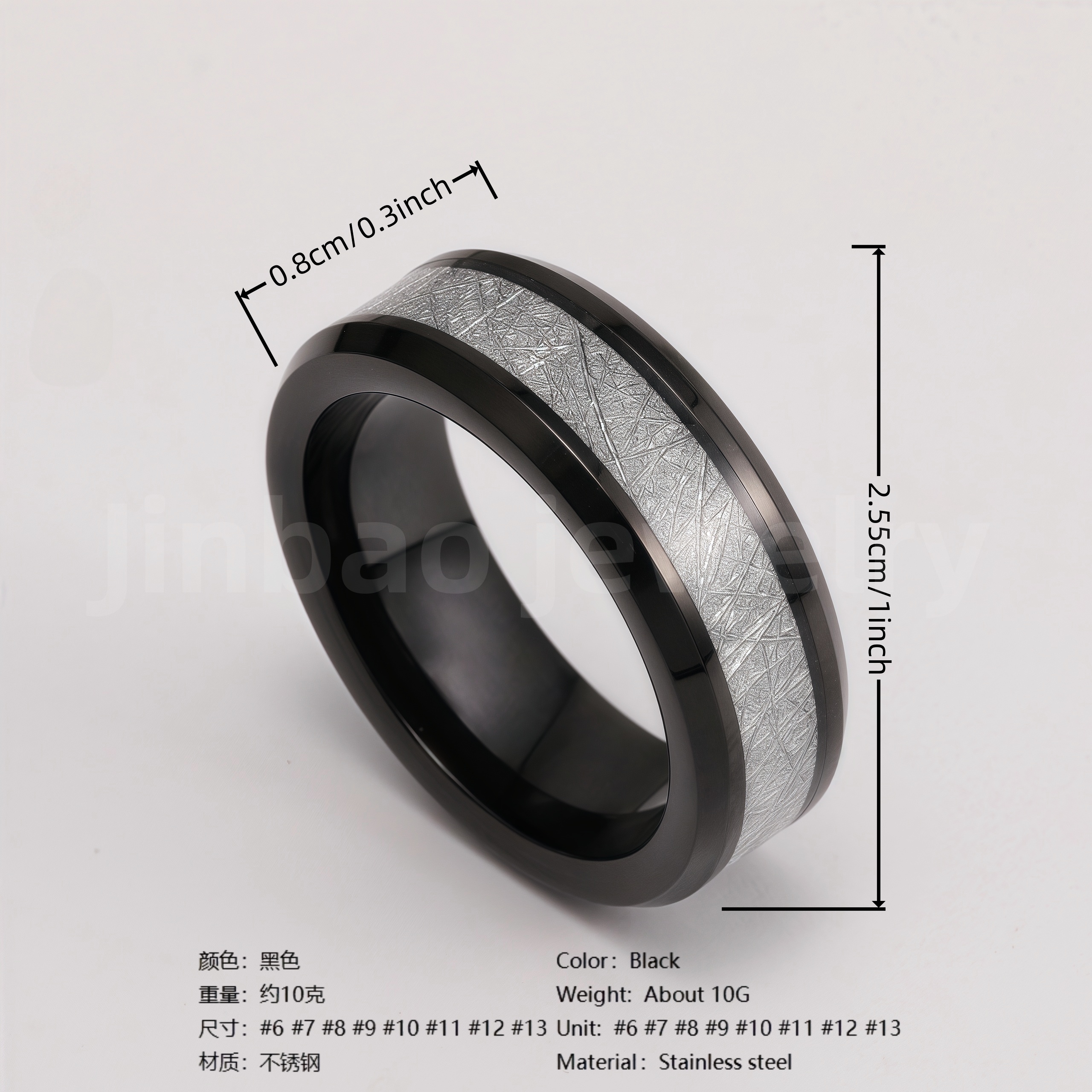 Black Samurai Titanium Steel Hip - hop & Business Style Men's Waterproof Ring 8MM-JinBaoJewerly
