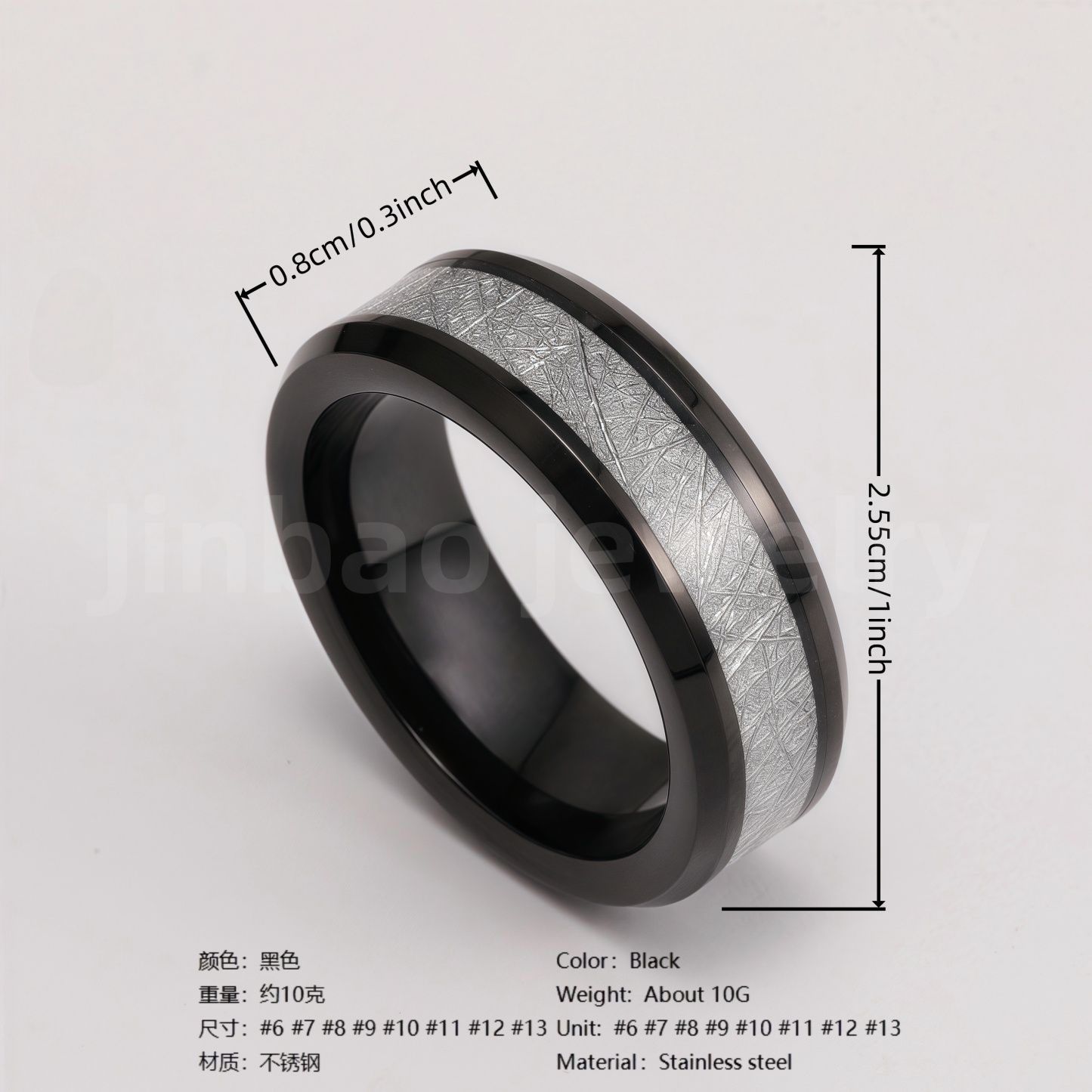 Black Samurai Titanium Steel Hip - hop & Business Style Men's Waterproof Ring 8MM-JinBaoJewerly
