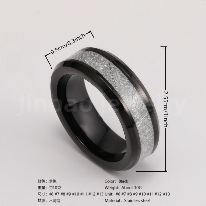 Black Samurai Titanium Steel Hip - hop & Business Style Men's Waterproof Ring 8MM-JinBaoJewerly