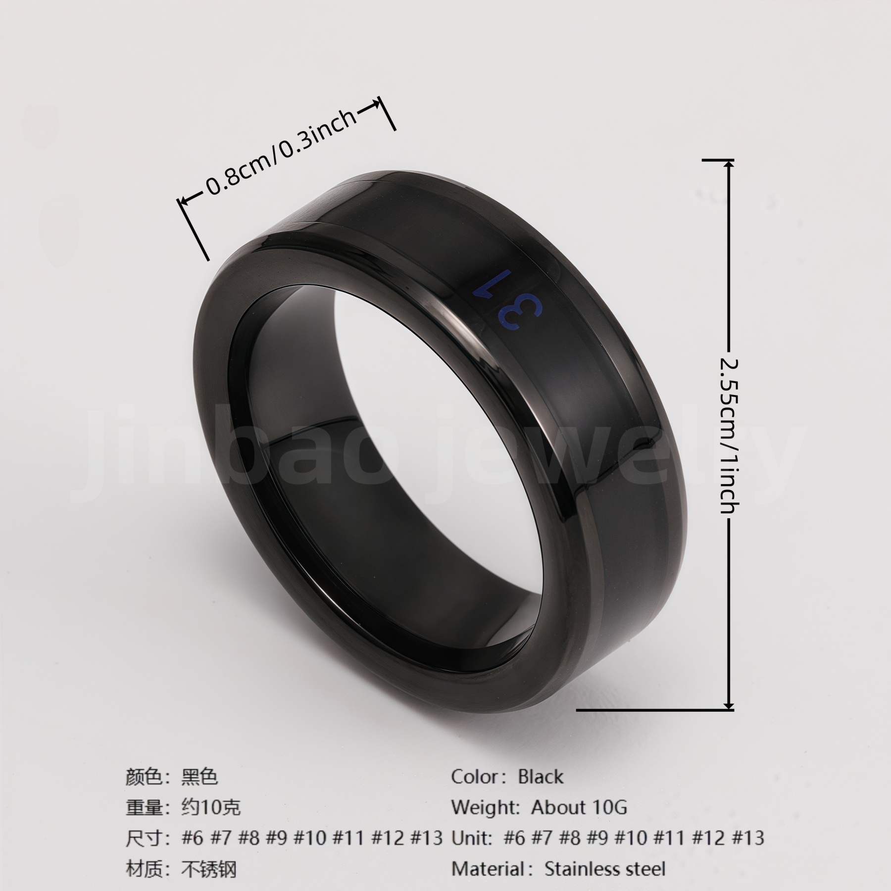 Black Samurai Titanium Steel Hip - hop & Business Style Men's Waterproof Ring 8MM-JinBaoJewerly