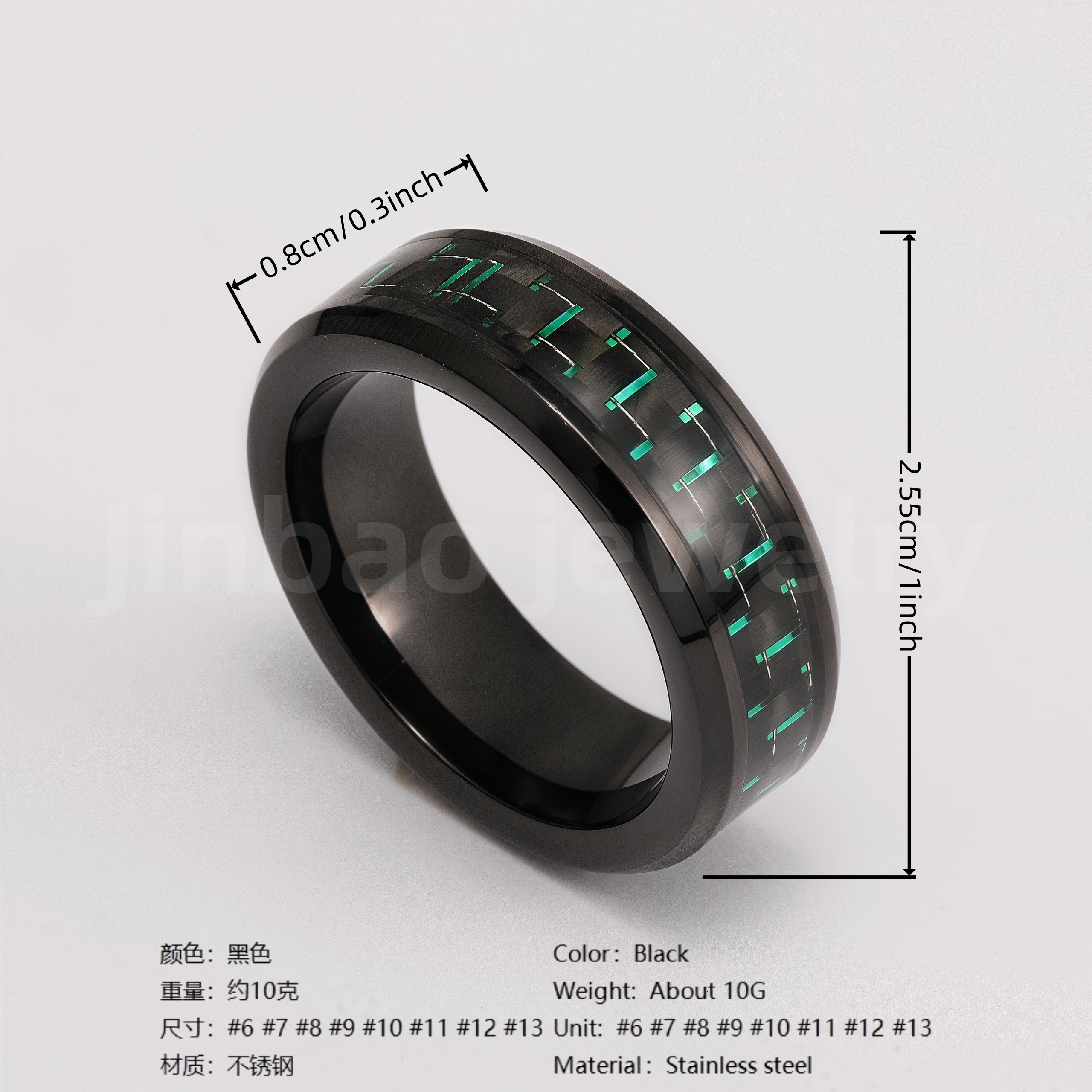 Black Samurai Titanium Steel Hip - hop & Business Style Men's Waterproof Ring 8MM-JinBaoJewerly