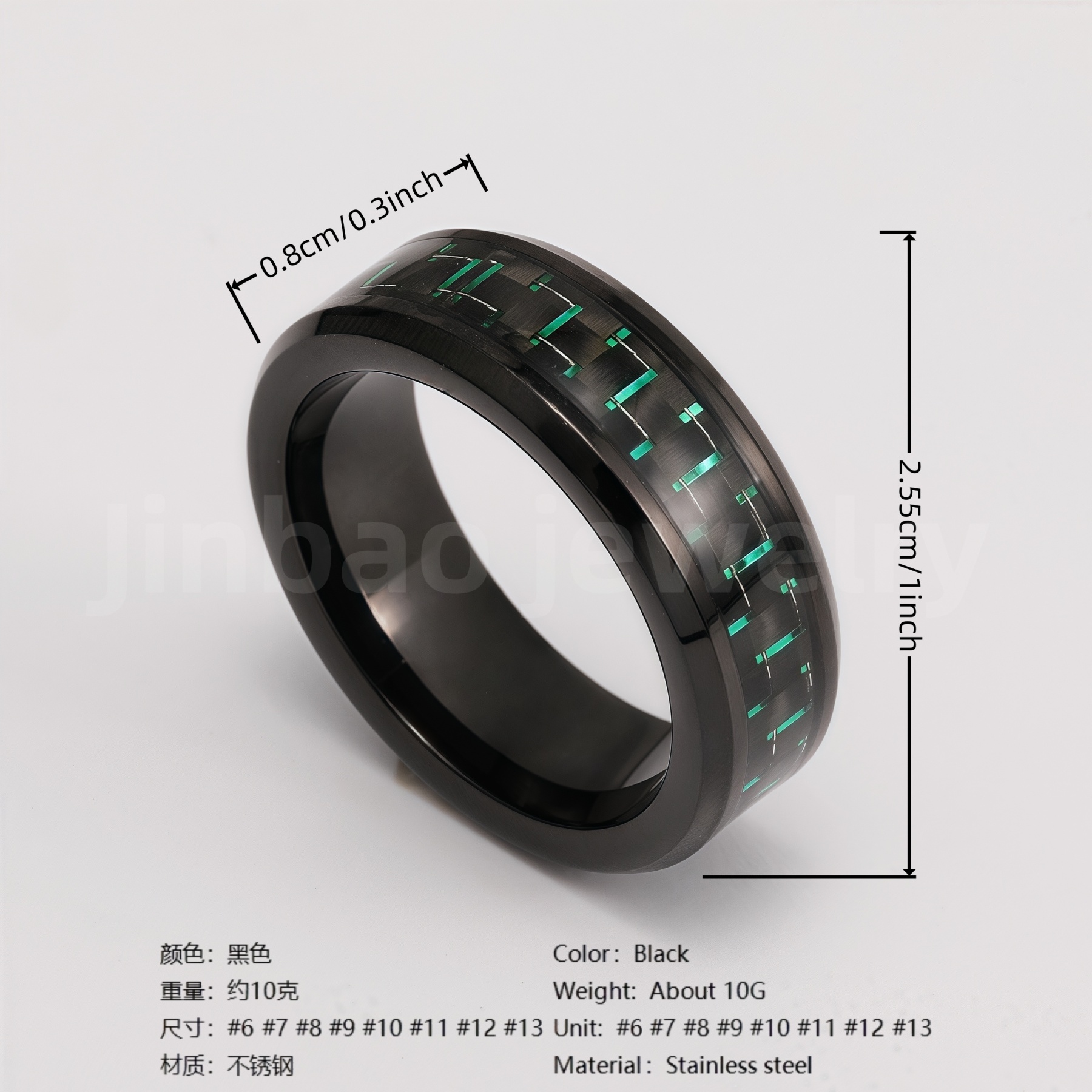 Black Samurai Titanium Steel Hip - hop & Business Style Men's Waterproof Ring 8MM-JinBaoJewerly