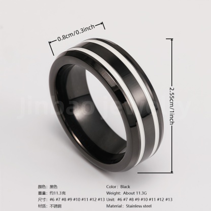 Black Samurai Titanium Steel Hip - hop & Business Style Men's Waterproof Ring 8MM-JinBaoJewerly