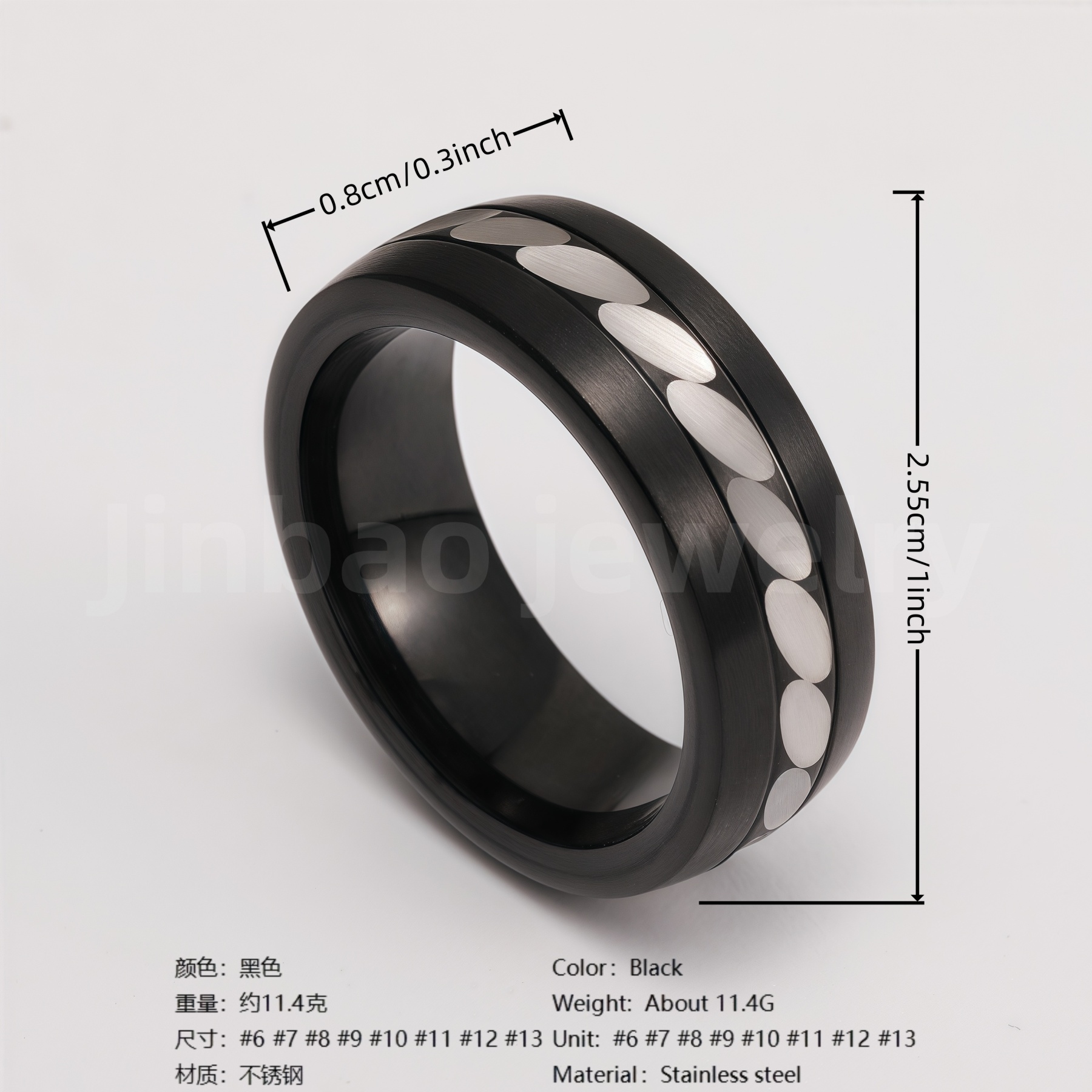 Black Samurai Titanium Steel Hip - hop & Business Style Men's Waterproof Ring 8MM-JinBaoJewerly