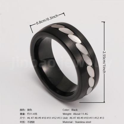 Black Samurai Titanium Steel Hip - hop & Business Style Men's Waterproof Ring 8MM-JinBaoJewerly