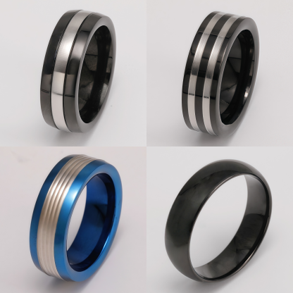 Men's Stainless Steel Ring - Classic Black & Silver Stripes Design, Hypoallergenic Daily Wear Fashion Jewelry-JinBaoJewerly