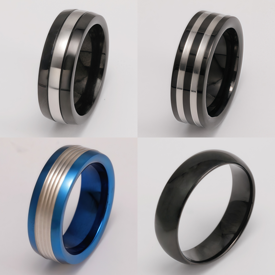 Anillo de Acero Inoxidable para Hombre - Diseño Clásico de Rayas Negras y Plateadas, Joyería de Moda Hipoalergénica para Uso Diario